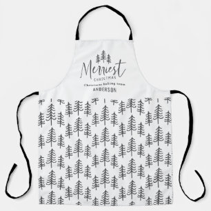 Modern minimal monochrome Christmas family baking Apron