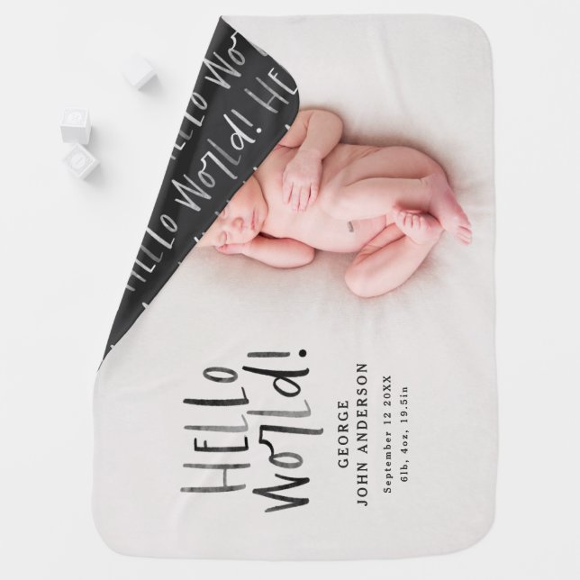 Modern minimal monochrome typography photo  announ baby blanket (In Situ)
