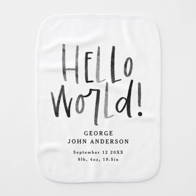 Modern minimal monochrome typography photo  announ baby burp cloth (Front)