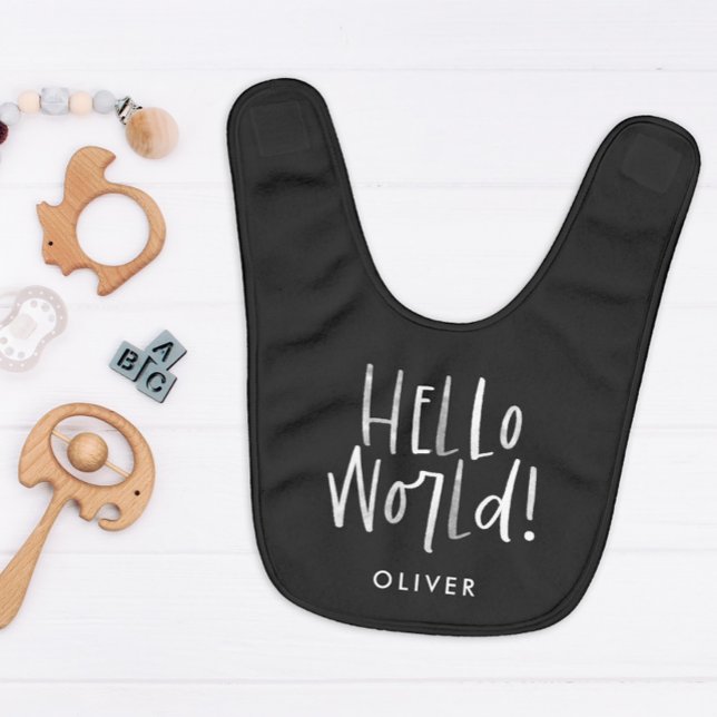 Modern minimal monochrome typography photo black baby bib (Creator Uploaded)