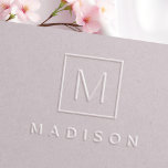 Modern minimal monogram and name embosser<br><div class="desc">Modern monogram embosser featuring your monogram initial in a thin,  square border and name/surname below.</div>