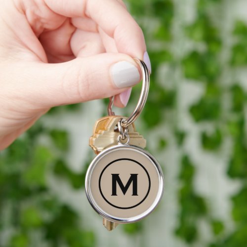 Modern Minimal Monogram Beige Black Keychain