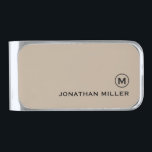 Modern Minimal Monogram Beige Silver Finish Money Clip<br><div class="desc">Modern money clip design features a simple beige monogram emblem with your initial and name in classic black typography for a simple,  clean professional look.</div>