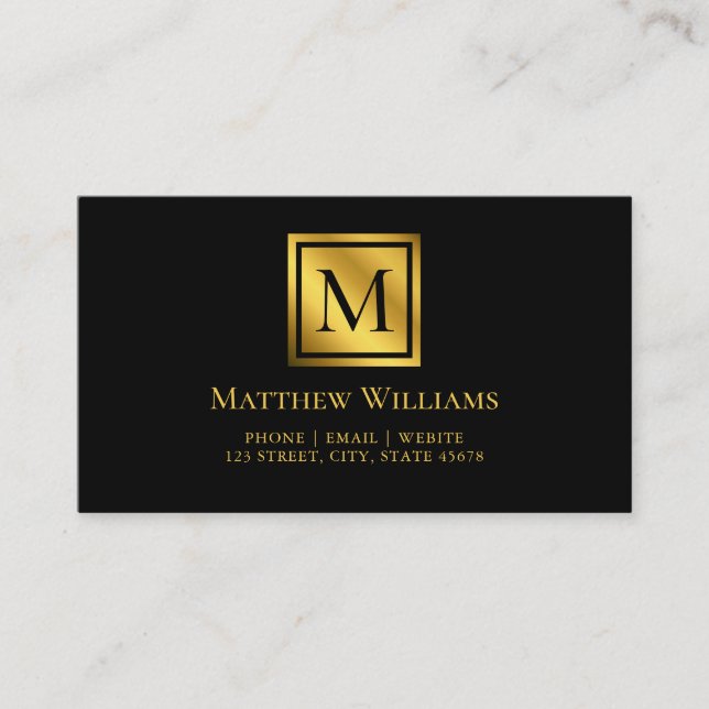 Modern Minimal Monogram Black And Gold Business Card (Front)