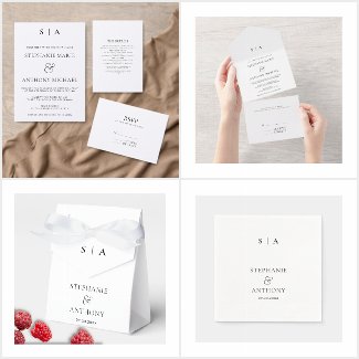 Modern Minimal Monogram Black and White Wedding