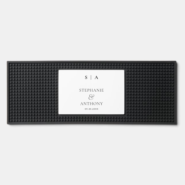 Modern Minimal Monogram Black and White Wedding   Bar Mat (Front)