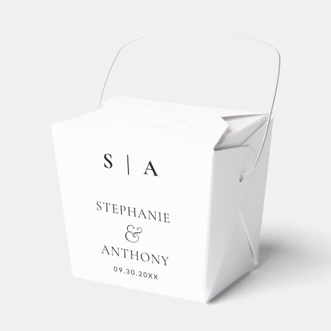 Modern Minimal Monogram Black and White Wedding    Favor Boxes (Front Side)