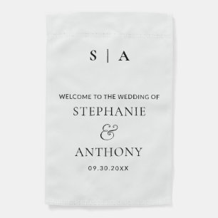 Modern Minimal Monogram Black and White Wedding   Garden Flag