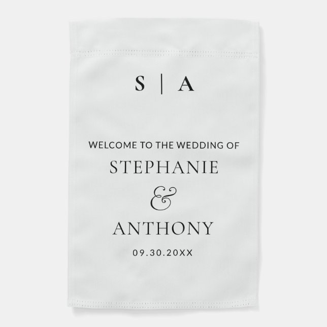 Modern Minimal Monogram Black and White Wedding   Garden Flag (Front)