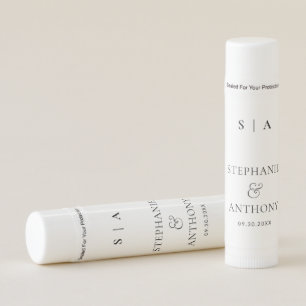 Modern Minimal Monogram Black and White Wedding Lip Balm