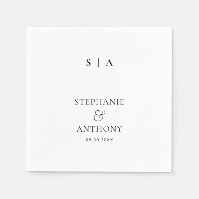 Modern Minimal Monogram Black and White Wedding  Napkins (Front)
