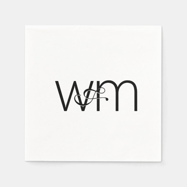 Modern Minimal Monogram Black and White Wedding Napkins (Front)