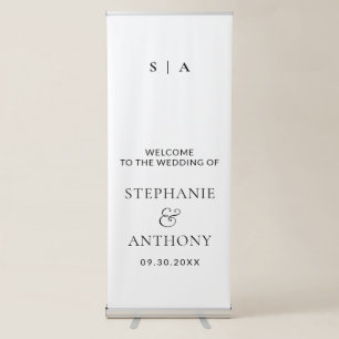 Modern Minimal Monogram Black and White Wedding Retractable Banner
