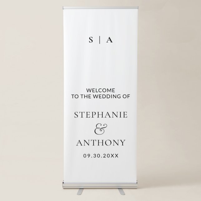 Modern Minimal Monogram Black and White Wedding   Retractable Banner (Front)