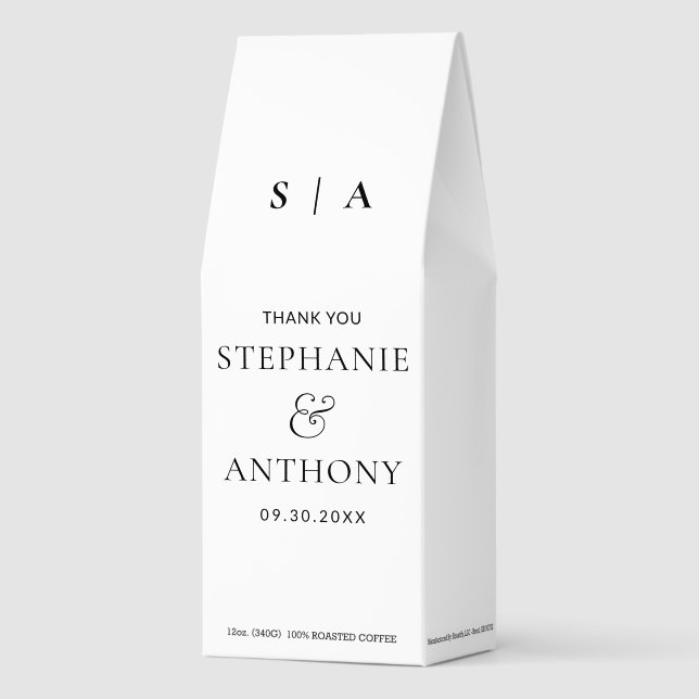 Modern Minimal Monogram Black and White Wedding   Roasted Coffee (Front)