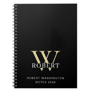 Modern Minimal Monogram Black Notebook