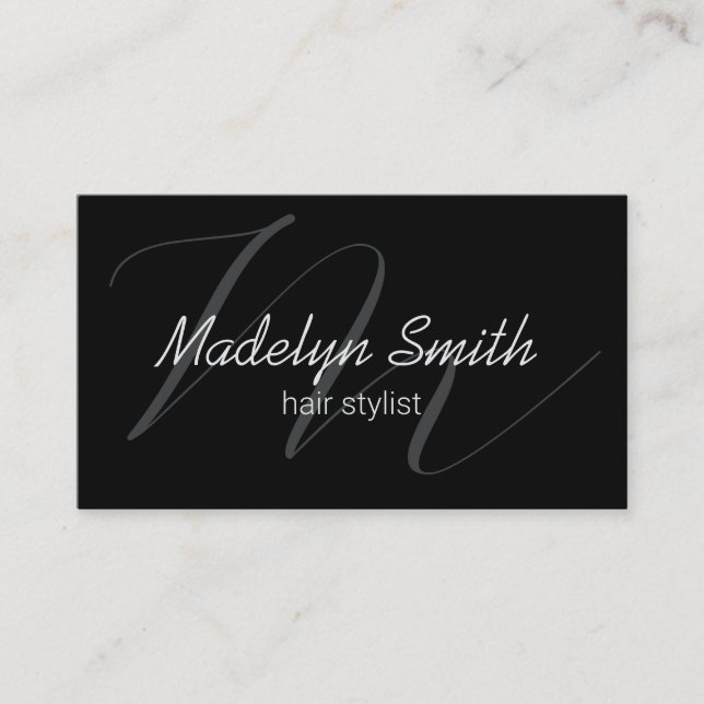Modern Minimal Monogram Black QR Code Professional Business Card (Front)