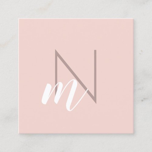 Modern minimal monogram blush pink square business card