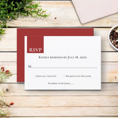 Modern Minimal Monogram Burgundy Gold Chic Wedding RSVP Card