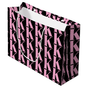 Modern Minimal Monogram Business Black & Pink Large Gift Bag