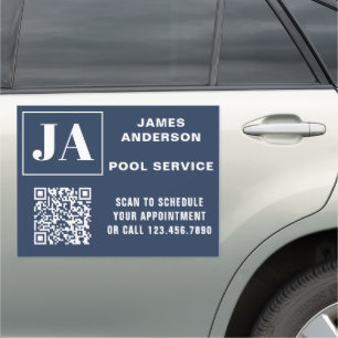 Modern Minimal Monogram Custom QR Code Business Car Magnet