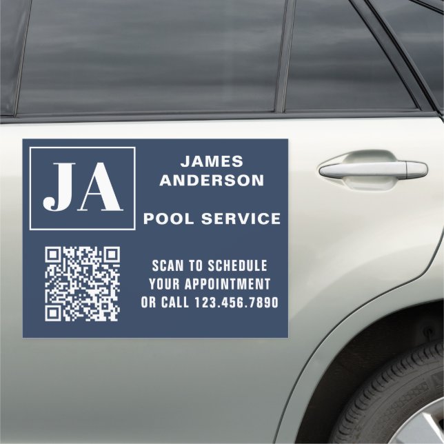 Modern Minimal Monogram Custom QR Code Business Car Magnet (In Situ)
