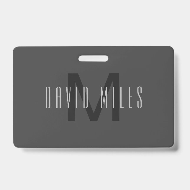 Modern Minimal Monogram Design Editable Dark Grey Badge (Front)