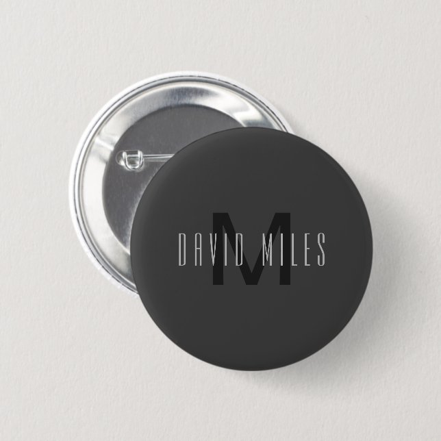 Modern Minimal Monogram Design Editable Dark Grey Button (Front & Back)
