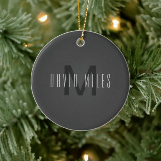 Modern Minimal Monogram Design Editable Dark Grey Ceramic Ornament (Tree)