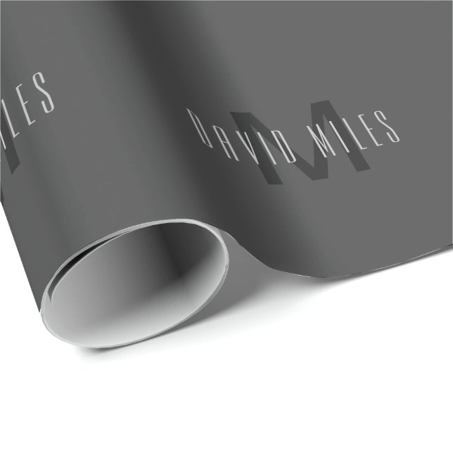 Modern Minimal Monogram Design Editable Dark Grey Wrapping Paper (Roll Corner)