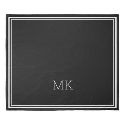 Modern Minimal Monogram Frame Black White Duvet Cover