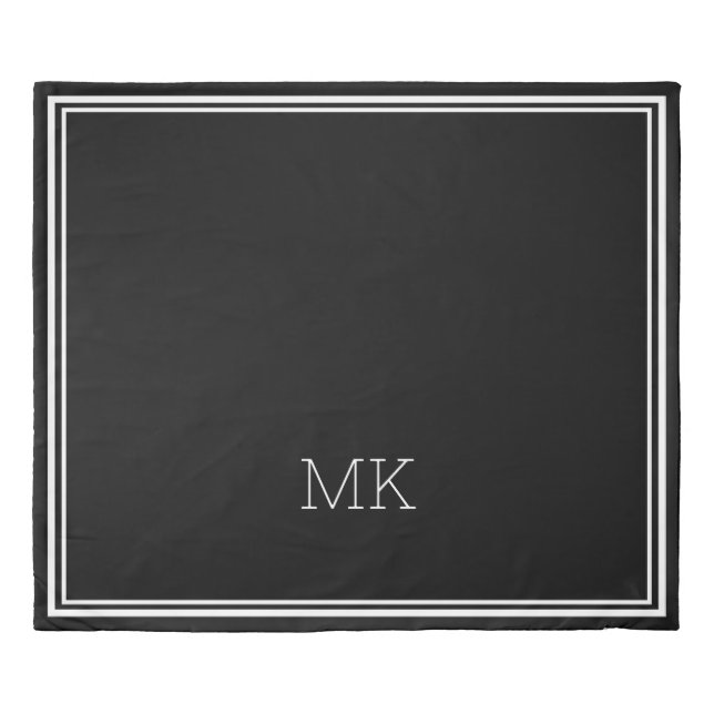 Modern Minimal Monogram Frame Black White Duvet Cover (Front)