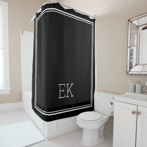 Modern Minimal Monogram Frame Black  White  Shower Curtain