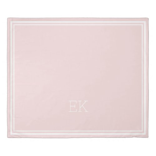 Modern Minimal Monogram Frame Blush Pink  White Duvet Cover
