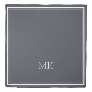 Modern Minimal Monogram Frame Dark Gray Duvet Cove