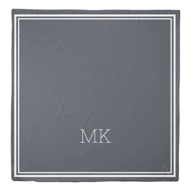 Modern Minimal Monogram Frame Dark Gray Duvet Cove Cover (Front)
