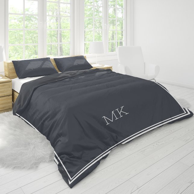 Modern Minimal Monogram Frame Dark Gray Duvet Cover (Creator Uploaded)