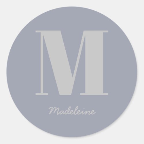 Modern Minimal Monogram Initial Gray Name Classic Round Sticker