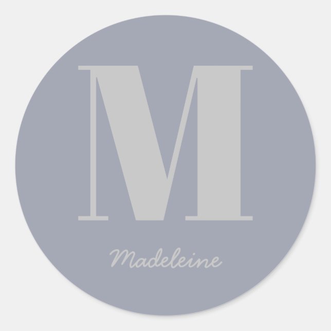 Modern Minimal Monogram Initial Gray Name Classic Round Sticker (Front)