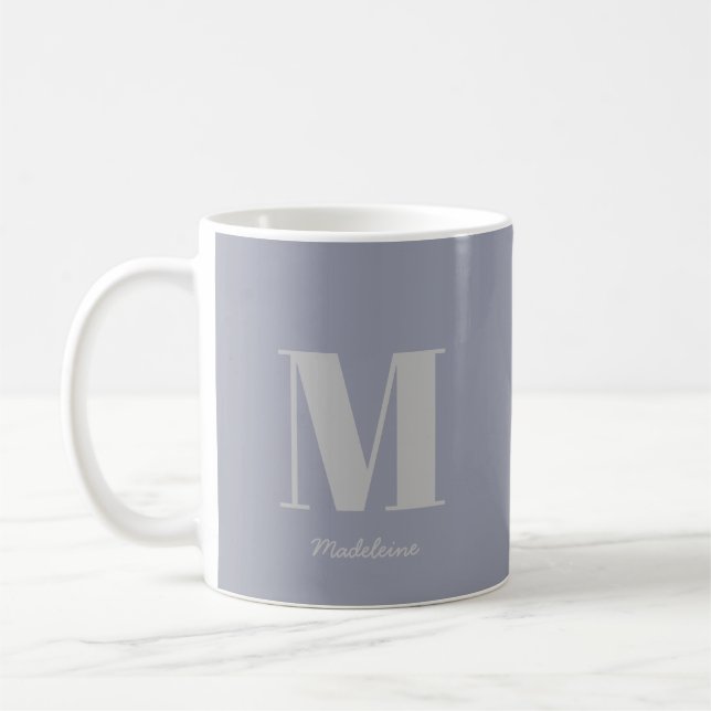 Modern Minimal Monogram Initial Gray Name Coffee Mug (Left)
