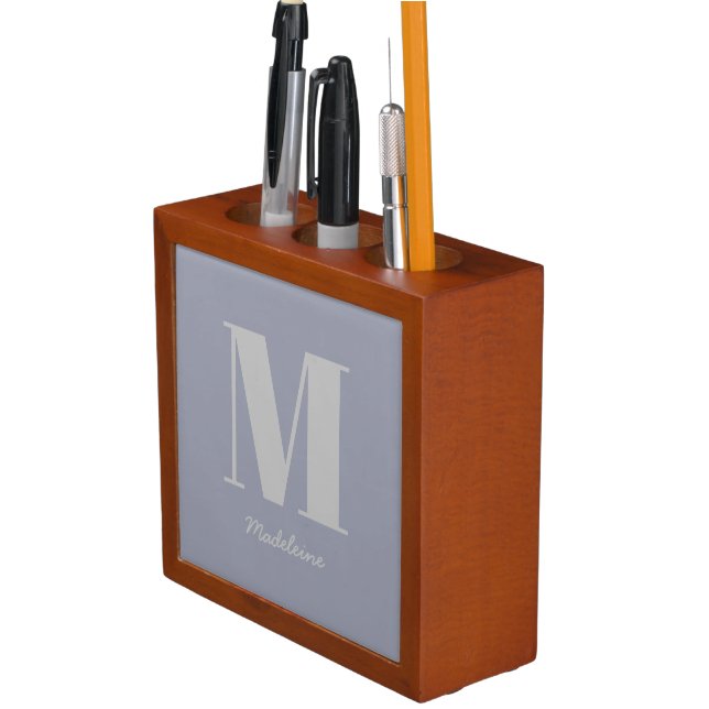 Modern Minimal Monogram Initial Gray Name Desk Organizer (In Situ)