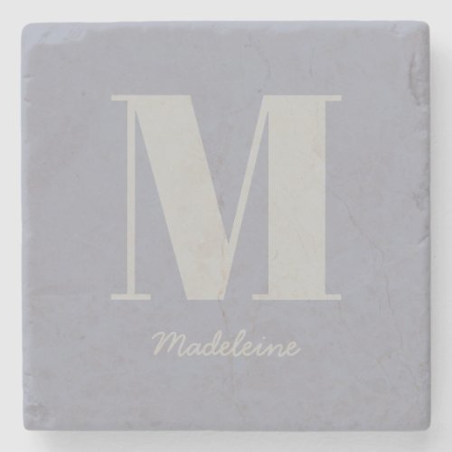 Modern Minimal Monogram Initial Gray Name Stone Coaster