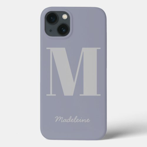 Modern Minimal Monogram Initial Purple Gray Name iPhone 13 Case