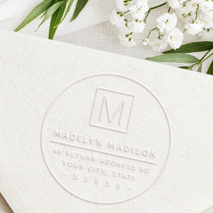 Modern minimal monogram initial return address embosser