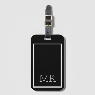 Modern Minimal Monogram Initials Frame Black Luggage Tag