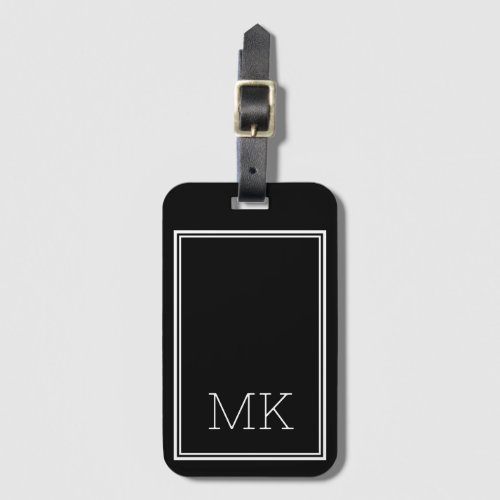 Modern Minimal Monogram Initials Frame Black  Luggage Tag