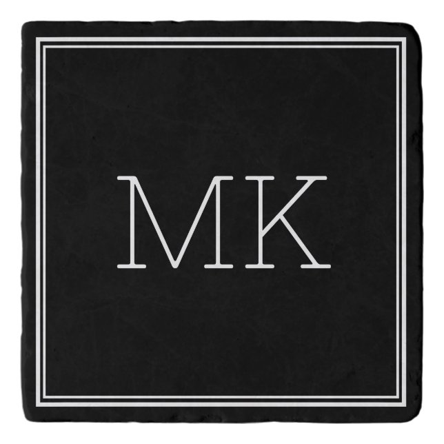 Modern Minimal Monogram Initials Frame Black  Trivet (Front)