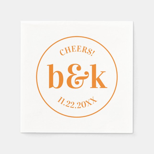 Modern Minimal Monogram Initials Orange Wedding  Napkins (Front)