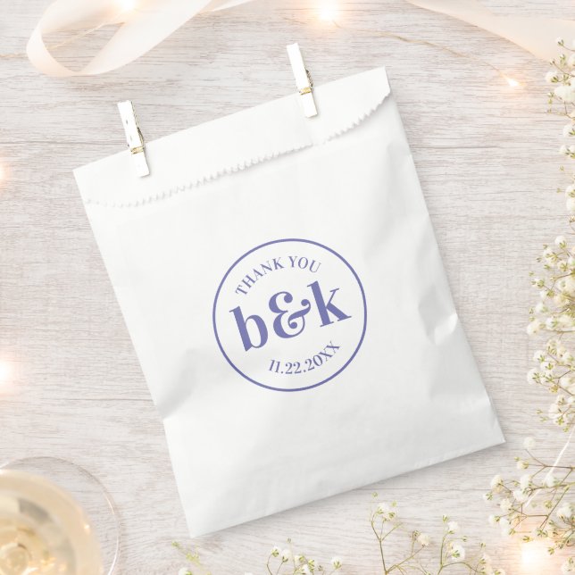 Modern Minimal Monogram Initials PURPLE Wedding Favor Bag (Clipped)