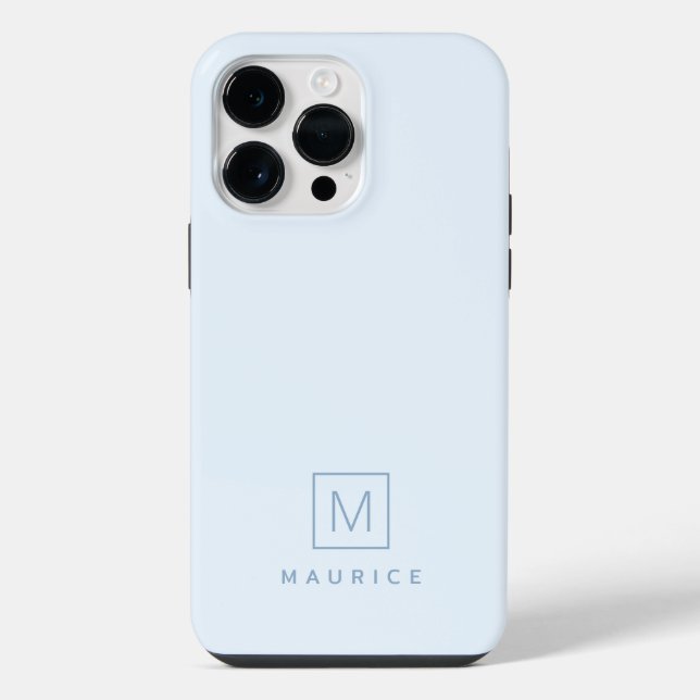 Modern minimal monogram light blue iphone case (Back)